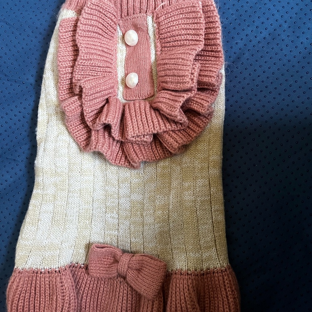 Pink and Cream Knit Dog Sweater